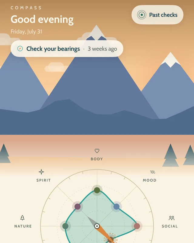 Compass drawing a life-balance wheel