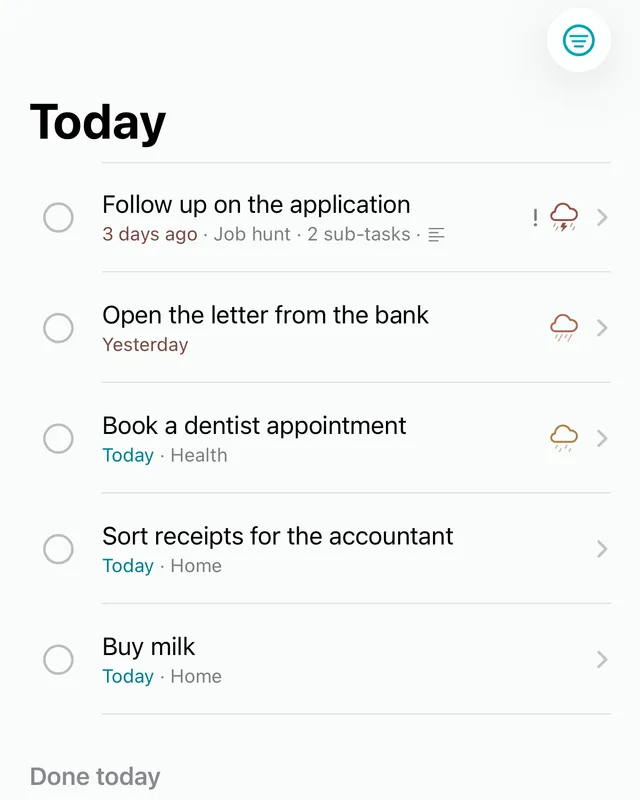 Untwine listing the tasks that need attention