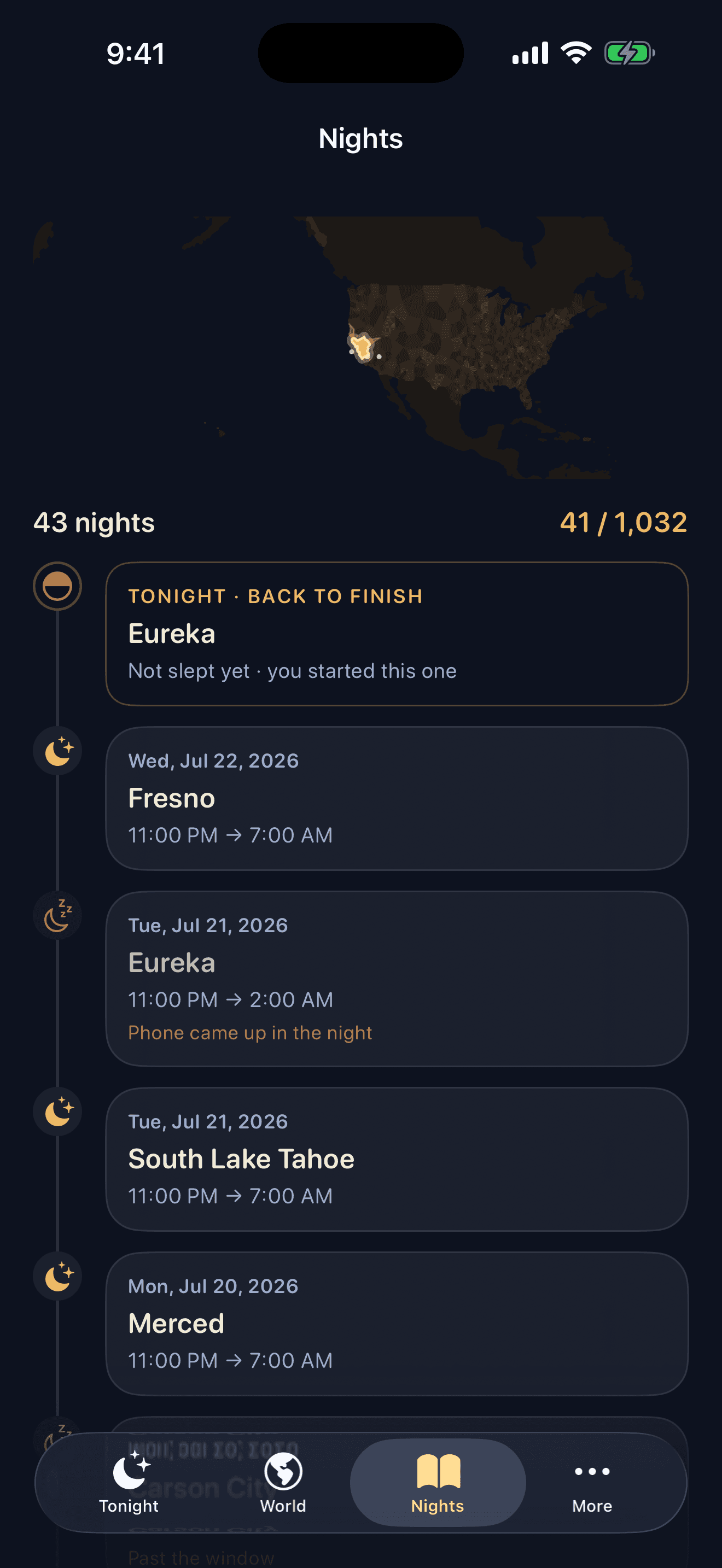The journal — every night you kept, and where it took you.