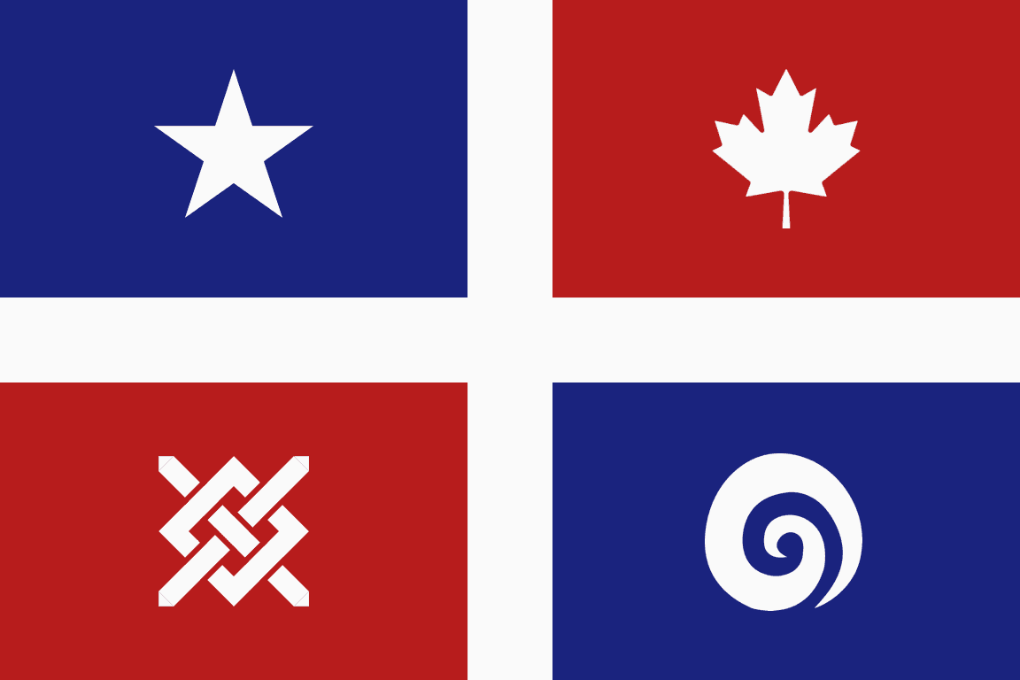 The Acadia nation flag and its sister-city banners
