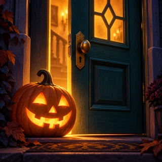 Halloween game icon: a glowing front doorway