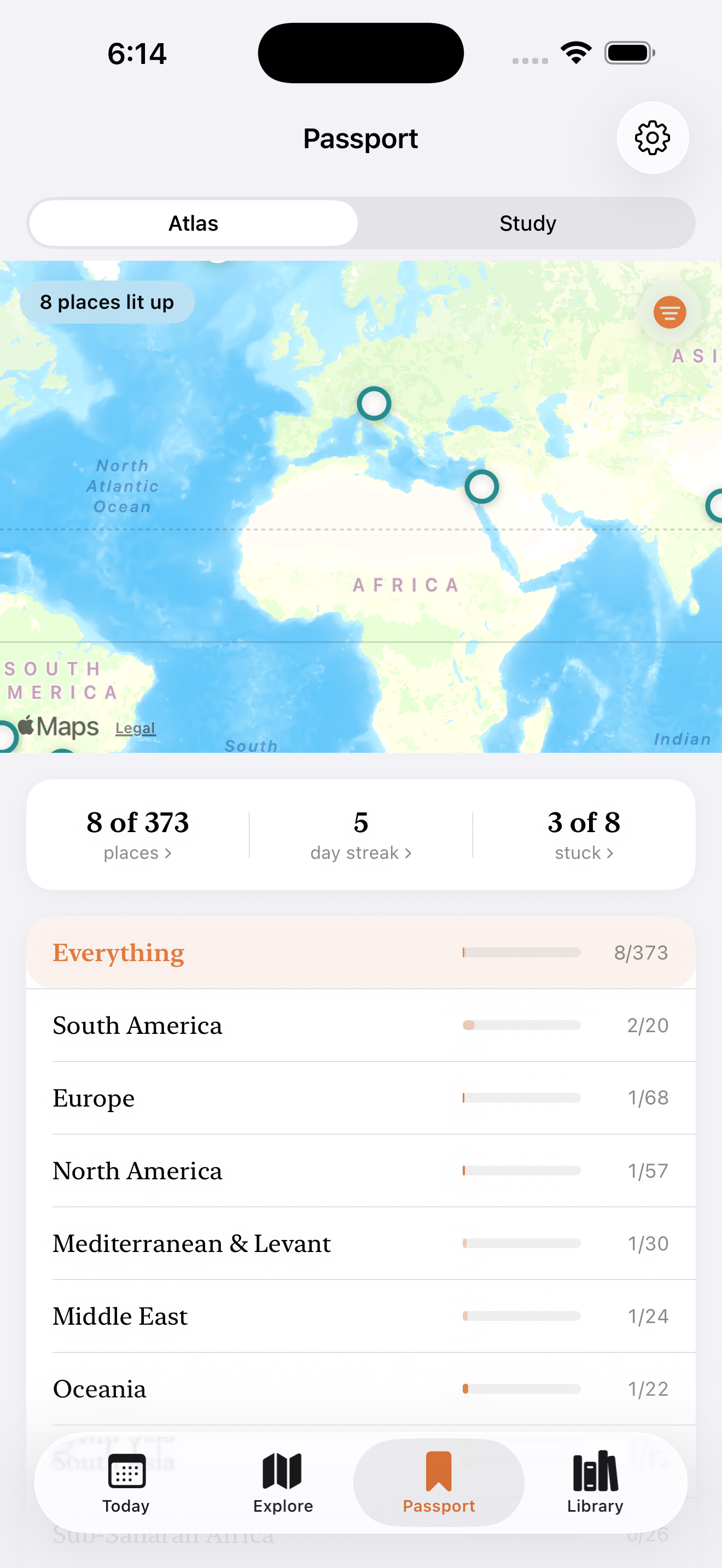 A Passport atlas that fills in as you go.